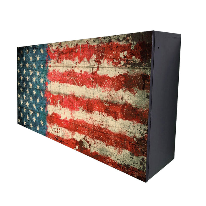 Rectangular box with a distressed American flag design on a white background
