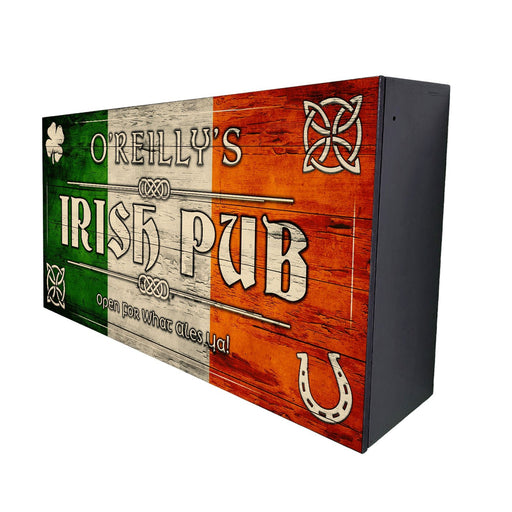 Wooden sign with 'O'Reilly's Irish Pub' text on a white background