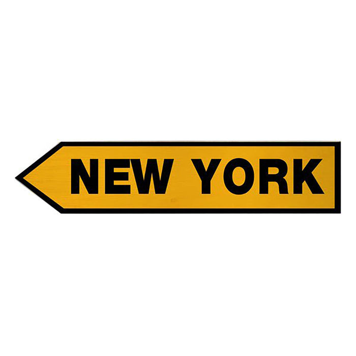 Yellow arrow sign with 'New York' text on a white background