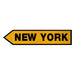 Yellow arrow sign with 'New York' text on a white background