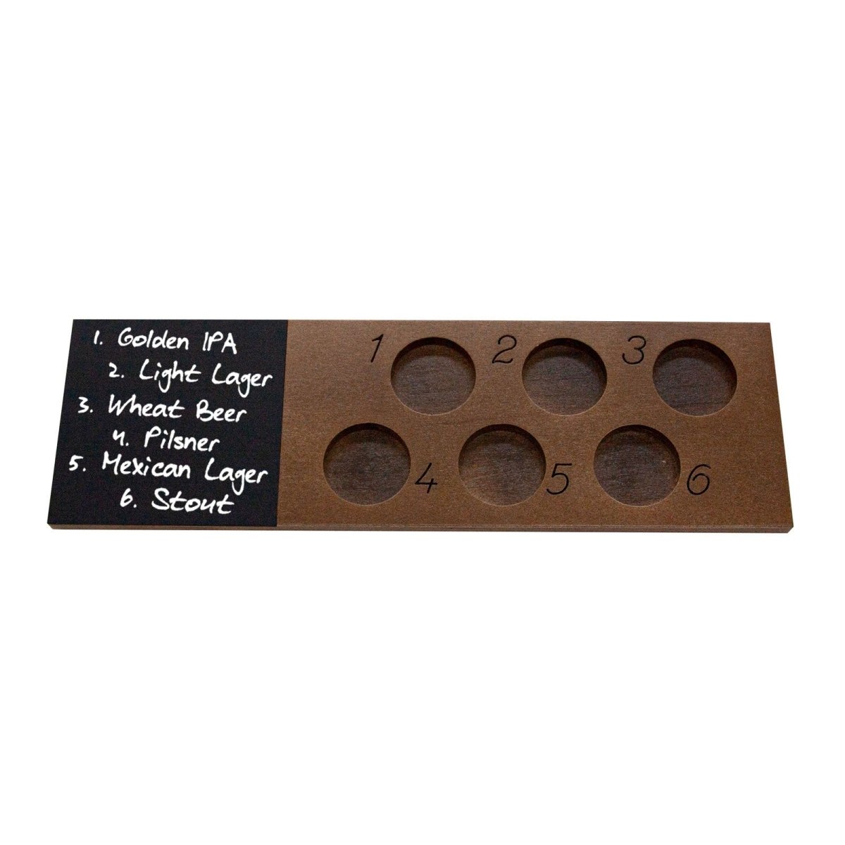 6 Numbered Beer Flight with Walnut Finish and Chalk Strip - Includes 5 ...