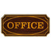 Wooden office sign with gold text on a white background
