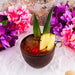 Plastic Coconut Cup with Colorful Flower Straw - Pack of 12