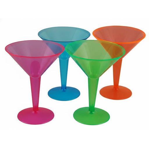 Plastic Martini Cups - Neon 8 ounce w/ Color Options - Pack of 10