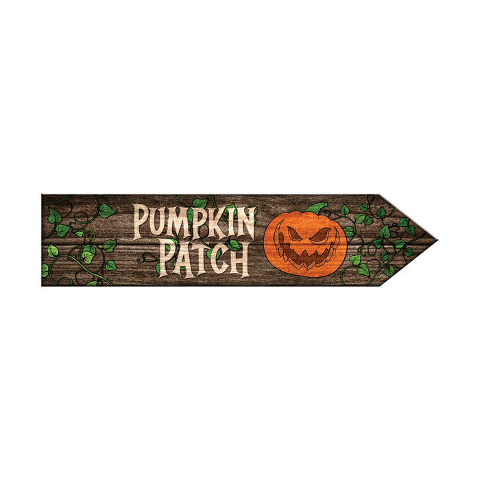 Wooden sign with 'Pumpkin Patch' text and pumpkin graphic on a white background
