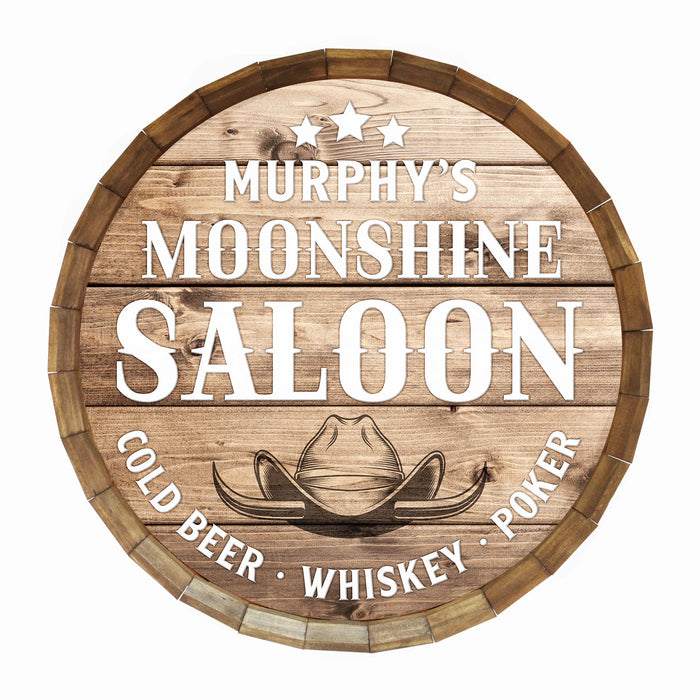 Custom Moonshine Saloon Themed Barrel Top Tavern Sign