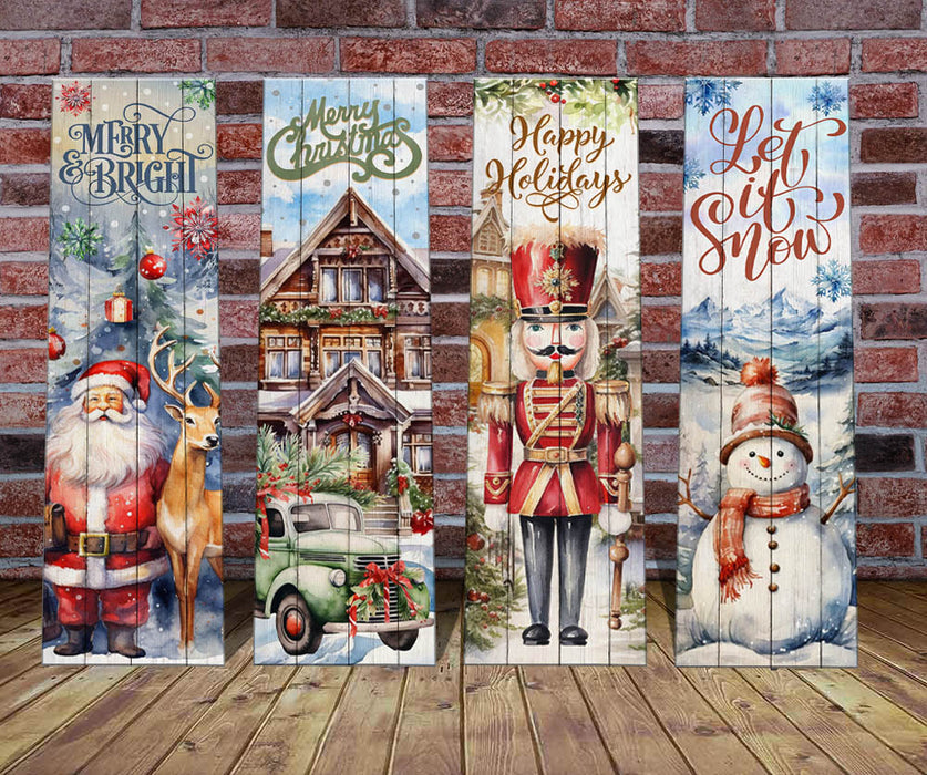 Christmas Themed Vertical Wood Plank Indoor / Outdoor Signs - 10" x 36" - SEVERAL OPTIONS