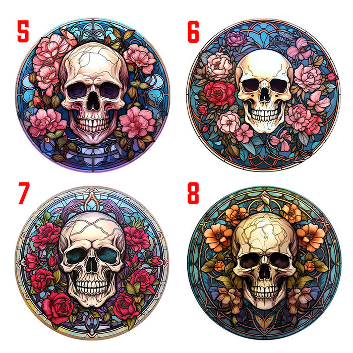 Wooden Round Coasters - Multiple Stained Glass Skulls Designs 5-8