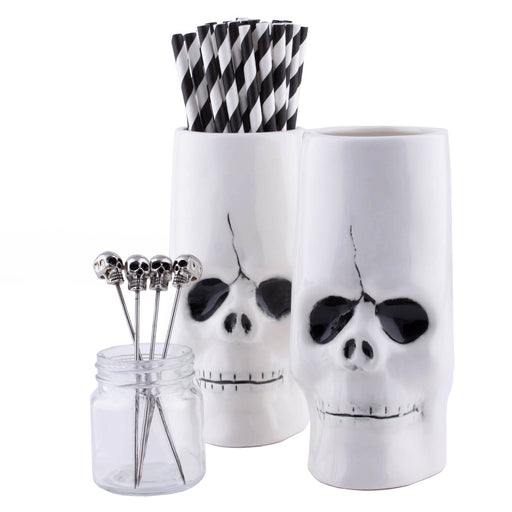 COOL GEAR 4-Pack 18 oz Skull Chiller Tumbler | Black & White Sugar Skull  Design Tumblers with Twist Off Lid and Straw