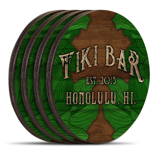 Wooden Round Coasters - Customizable - Tiki Leaves - Set of 4