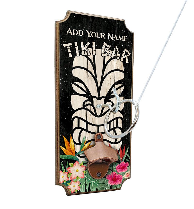 Customizable Wall Mounted Ring Toss Game with Bottle Opener Tiki Bar