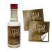 Miniature bottle of alcohol with personalized labels on a white background