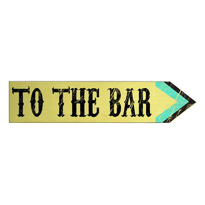 Yellow sign with black text 'TO THE BAR' and a green arrow on a white background