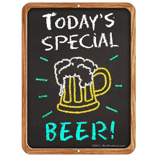 Chalkboard sign with 'Today's Special Beer!' text and a beer mug illustration.