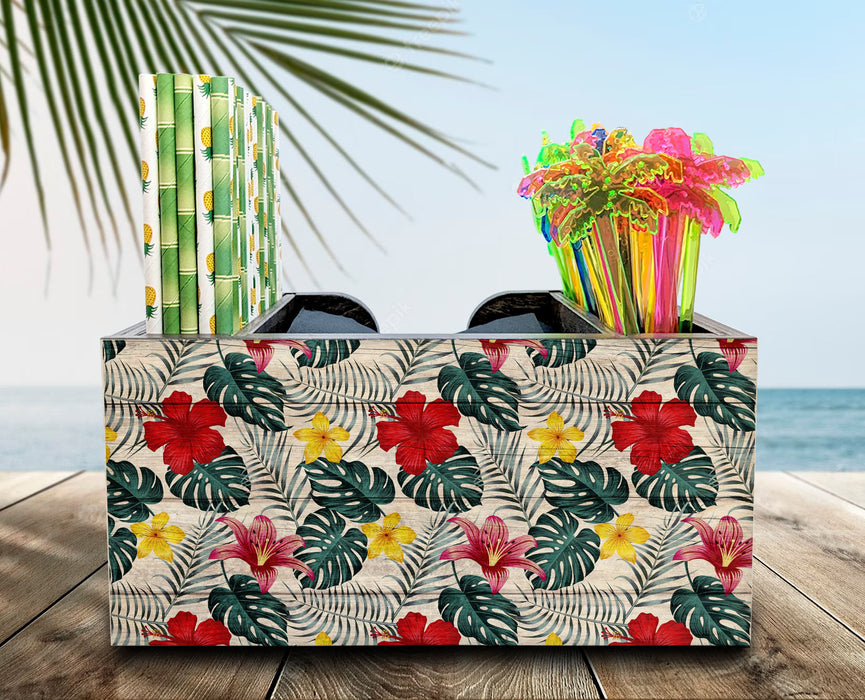 Wooden Bar Caddy - Tropical Floral
