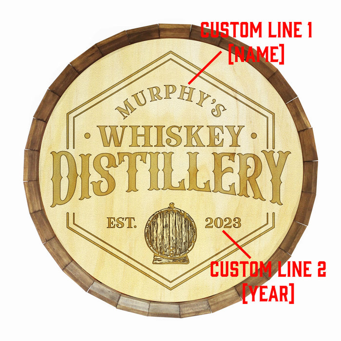 Custom Whiskey Distillery Themed Barrel Top Tavern Sign