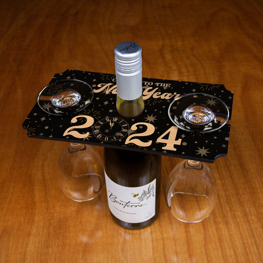 Wood Wine Glass Caddy - 2024 Cheers To The New Year