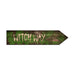 Wooden sign with 'Witch Way' text and a witch hat graphic on a white background