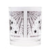 Clear glass tumbler with black spider web and ghost design on a white background