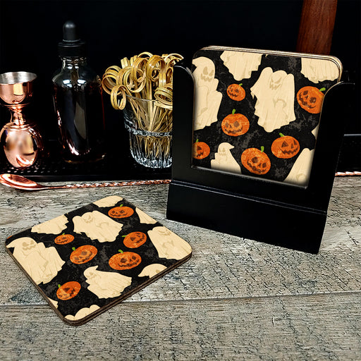 Wooden Coasters - Halloween Ghost Design 