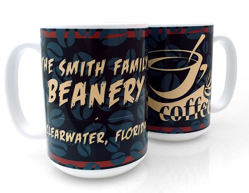 CUSTOMIZABLE 15 ounce Coffee Mug - ADD YOUR NAME - Beanery Theme