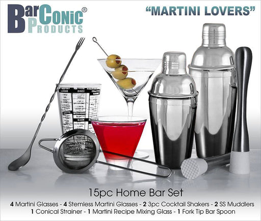 BarConic® “Bar in a Box” – 15 Piece MARTINI Home Bar Set