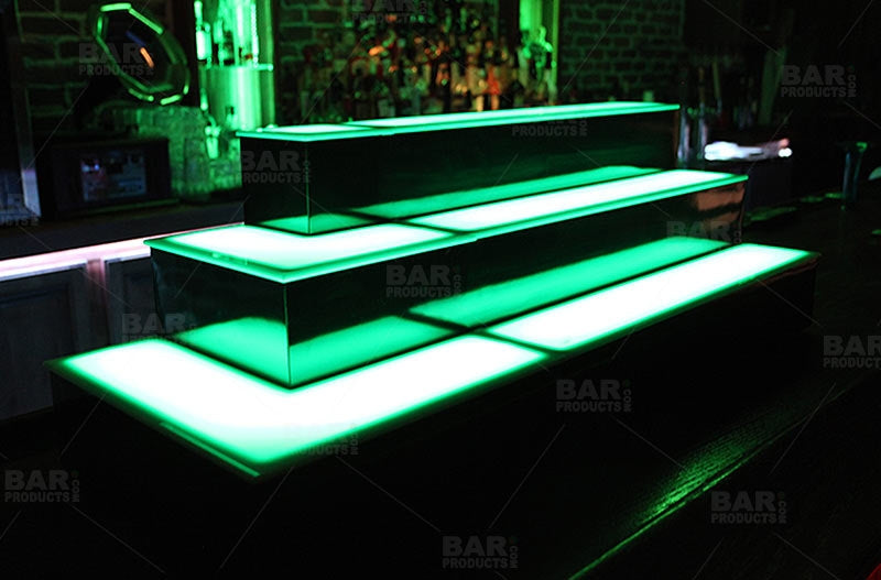 BarConic® LED Liquor Bottle Display Shelf - Outside Corner - 2 Steps - Black