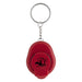 Red keychain with a logo on a white background