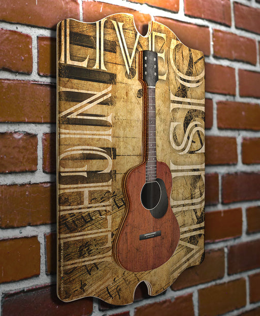 3D Wooden Guitar Tavern Sign - Live Music Nightly