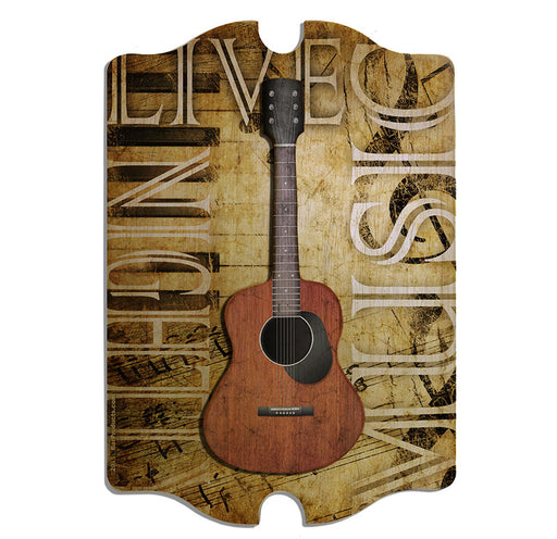 3D Wooden Guitar Tavern Sign - Live Music Nightly - Front view