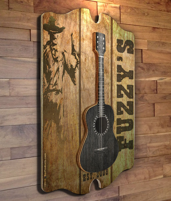 CUSTOMIZABLE 3D Wooden Guitar Tavern Sign - Country Theme
