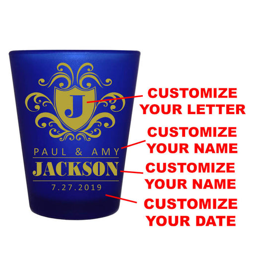 CUSTOMIZABLE - 1.5oz Blue Frosted Shot Glass - Crest (Version 3)