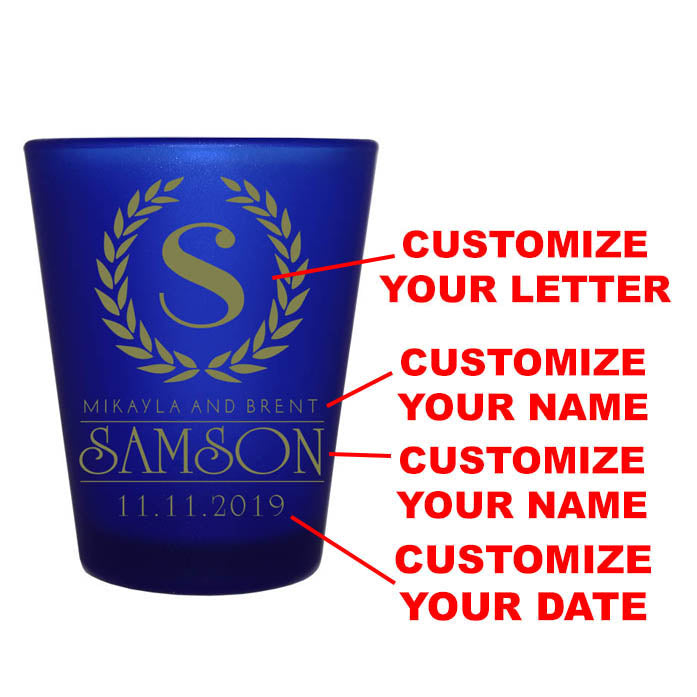 CUSTOMIZABLE - 1.5oz Blue Frosted Shot Glass - Crest