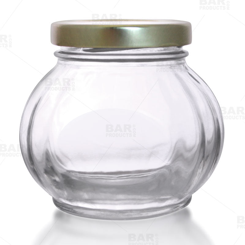 Buy 6 oz Faceted low profile Glass Jar with Gold Lid