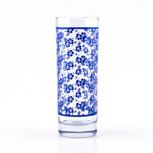 BARCONIC® COLLINS GLASS - BLUE HIBISCUS PATTERN - 9.5 OUNCE
