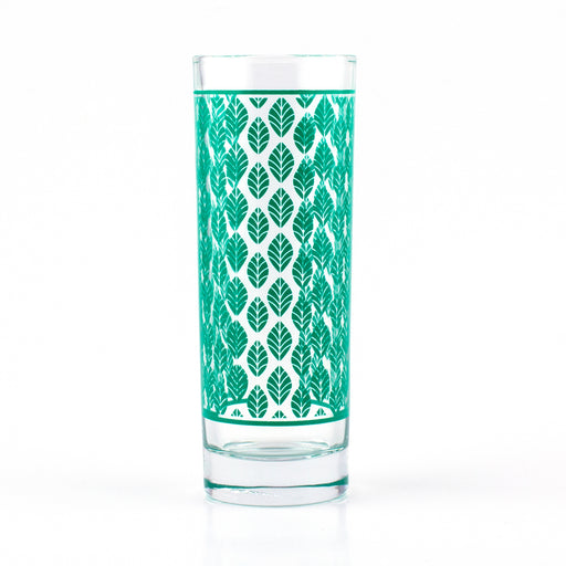 BARCONIC® COLLINS GLASS - DARK GREEN RETRO LEAVES PATTERN - 9.5 OUNCE
