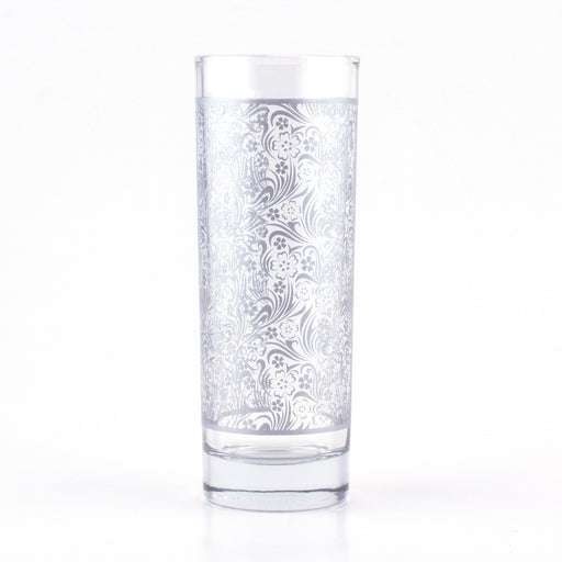 BARCONIC® COLLINS GLASS - SILVER FLORAL PATTERN - 9.5 OUNCE