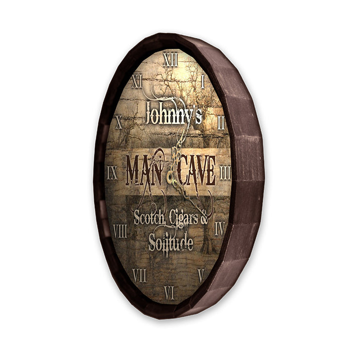 Custom Wood Barrel Top Clock – Man Cave - Scotch, Cigars, Solitude