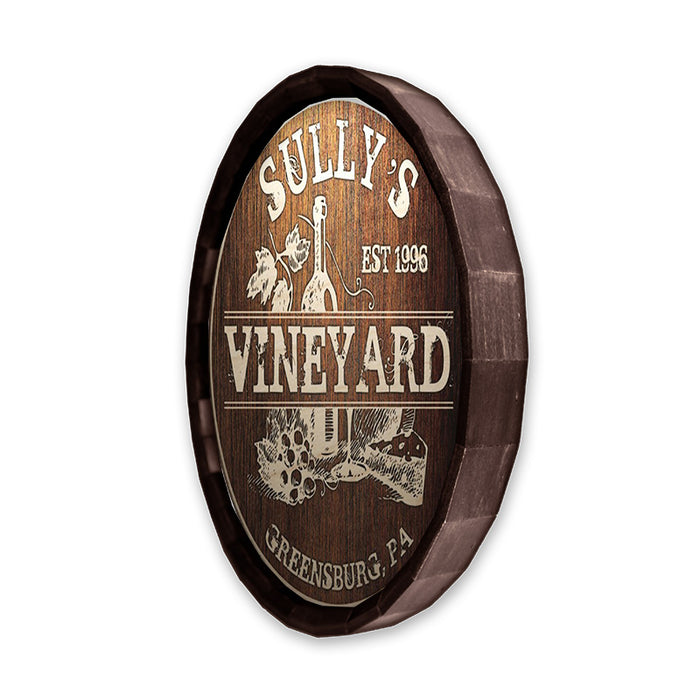 Custom Wood Barrel Top Sign – Vineyard