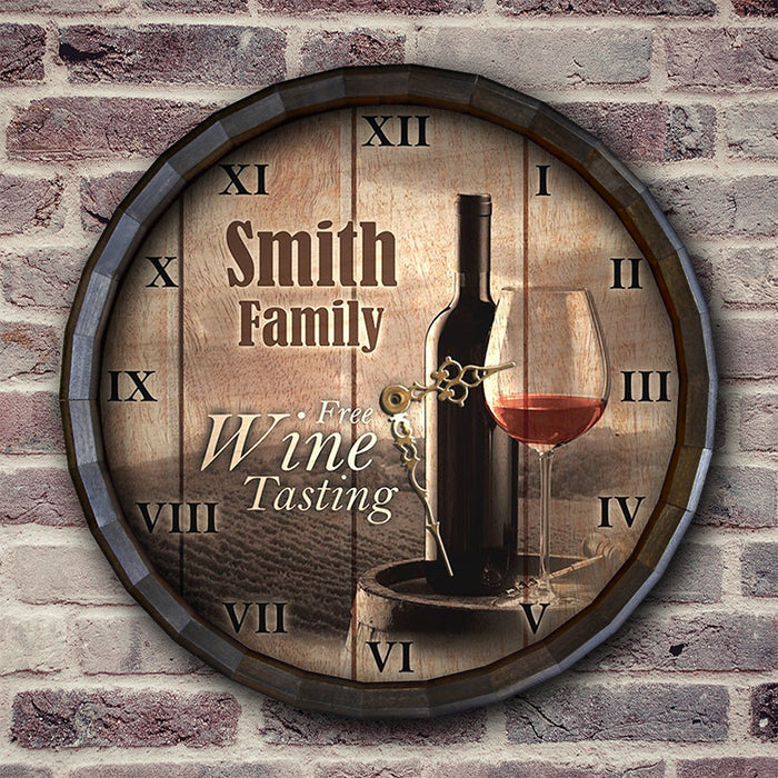 Custom Wood Barrel Top Clock – Free Wine Tasting