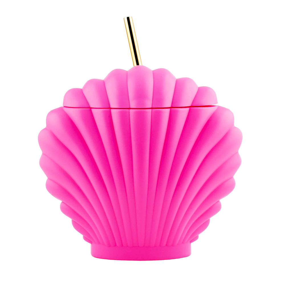 Pink Seashell Cup W/Lid & Straw - 15 ounce