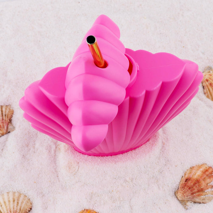 Pink Seashell Cup W/Lid & Straw - 15 ounce