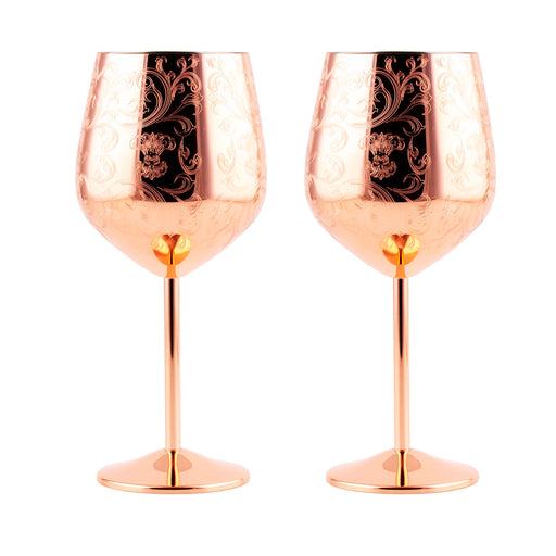 Copper Etched Wine Glass -Set of 2