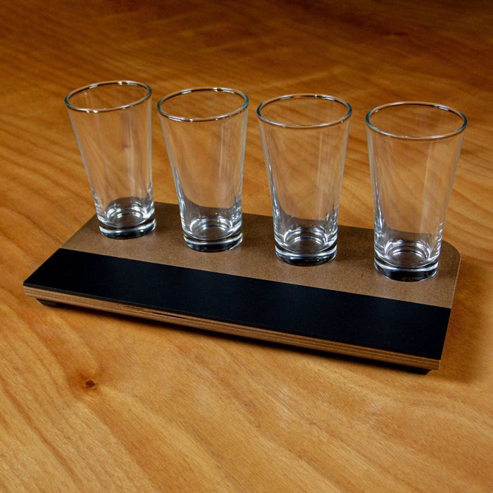 Beer Flight Glass Rests Beer Flight with Walnut Finish and Chalk Strip - Includes 8.5oz. Flared ...