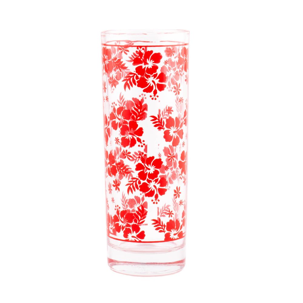 BARCONIC® COLLINS GLASS - RED HIBISCUS PATTERN - 9.5 OUNCE