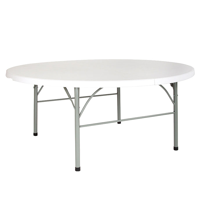 Round White Granite Bi-Fold Plastic Table with Carrying Handle - 6-Foot