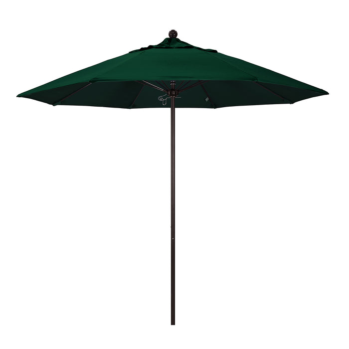 California Umbrella 9' Pole Push Lift SUNBRELLA With Bronze Aluminum Pole - Hunter Green Fabric
