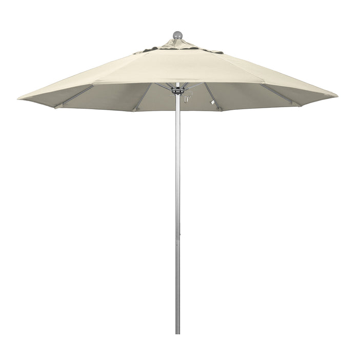 California Umbrella 9' Pole Push Lift SUNBRELLA With Silver Anodized Aluminum Pole - Beige Fabric