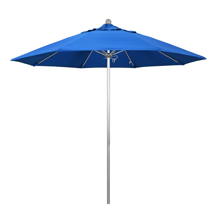 California Umbrella 9' Pole Push Lift SUNBRELLA With Silver Anodized Aluminum Pole - Blue Fabric