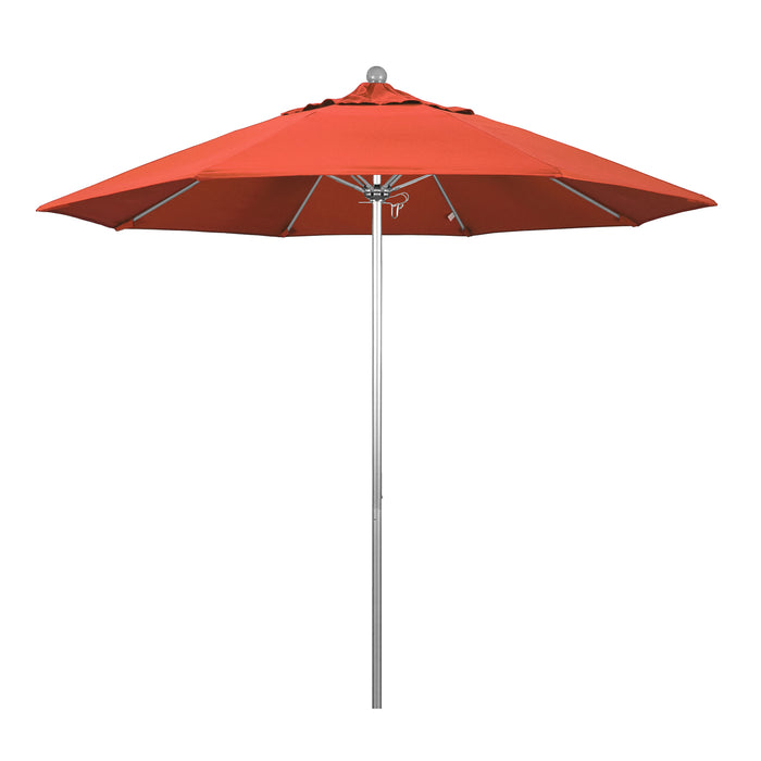 California Umbrella 9' Pole Push Lift SUNBRELLA With Silver Anodized Aluminum Pole - Sunset Fabric